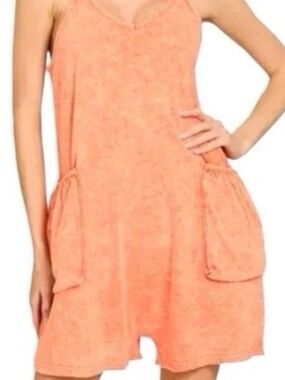 ZENANA GAUZE SHORTS OVERALLS CORAL